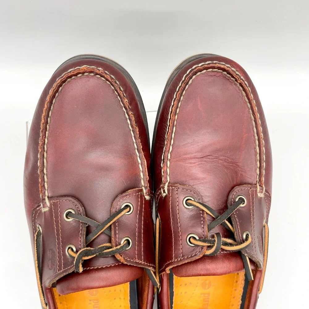 Timberland Mens 13 Classic 2 Eye Boat Shoes Brown Red Leather Preppy Coastal